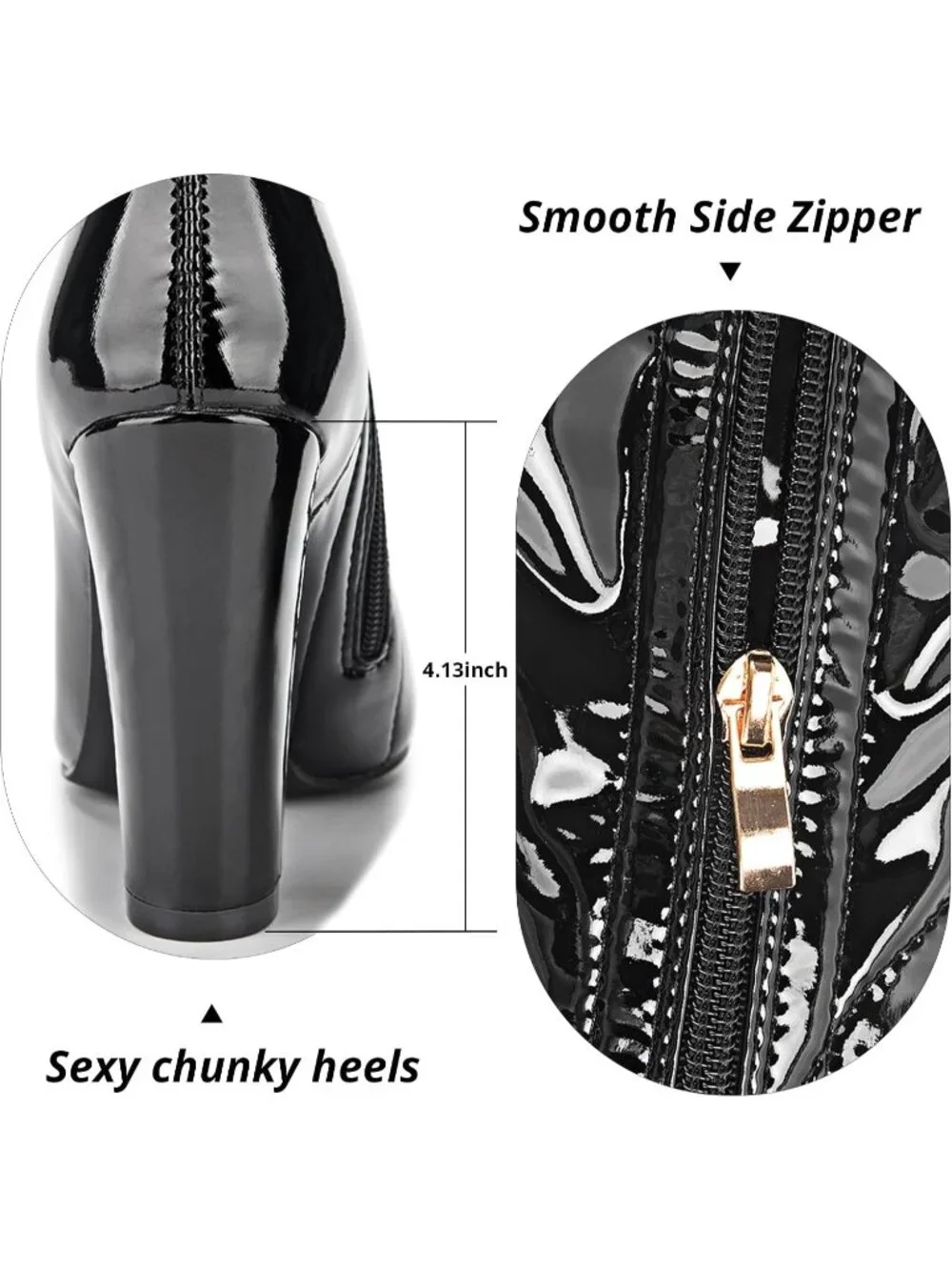 Womens Black Metallic Patent Side Zipper Over-the-Knee Thigh High Heel Gogo Boot